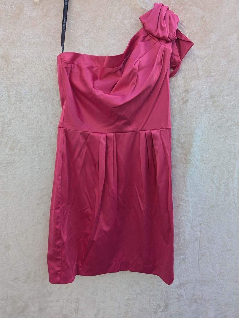 Bisou Bisou Michele Bohbot Hot Pink Satin One Shoulder Bow Cocktail Size 12